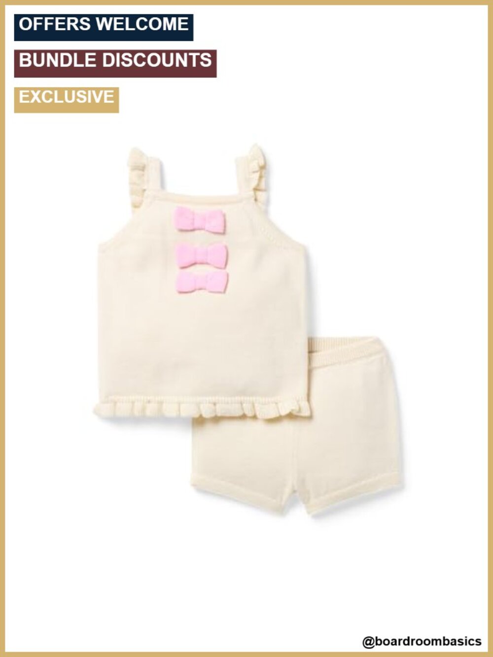 Baby Girls Bow Matching Set Button Back Elasticized Waist Tank Top